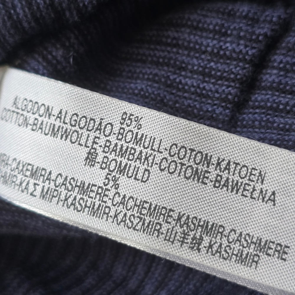 Massimo Dutti Mens Large 40 Blue Cotton Cashmere Striped Crew Neck Sweater - Picture 6 of 8